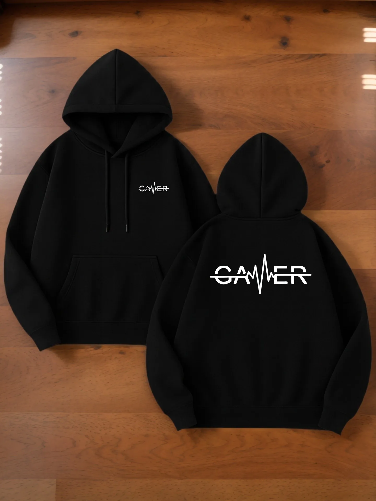 هوديي برسومات جرافيك للرجال، طباعة حروف، نمط كاجوال، مبطن بالصوف، للرجال، للارتداء اليومي #1