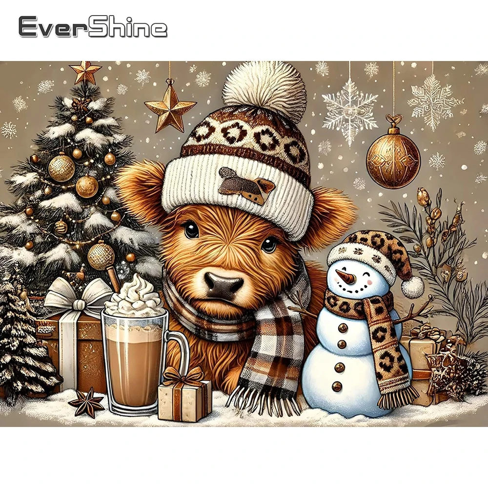 Evershine Diamant Stickerei Rinder Tier Cartoon Mosaik Schneemann DIY Bild von Strass Malerei Winter Weihnachtsgeschenke
