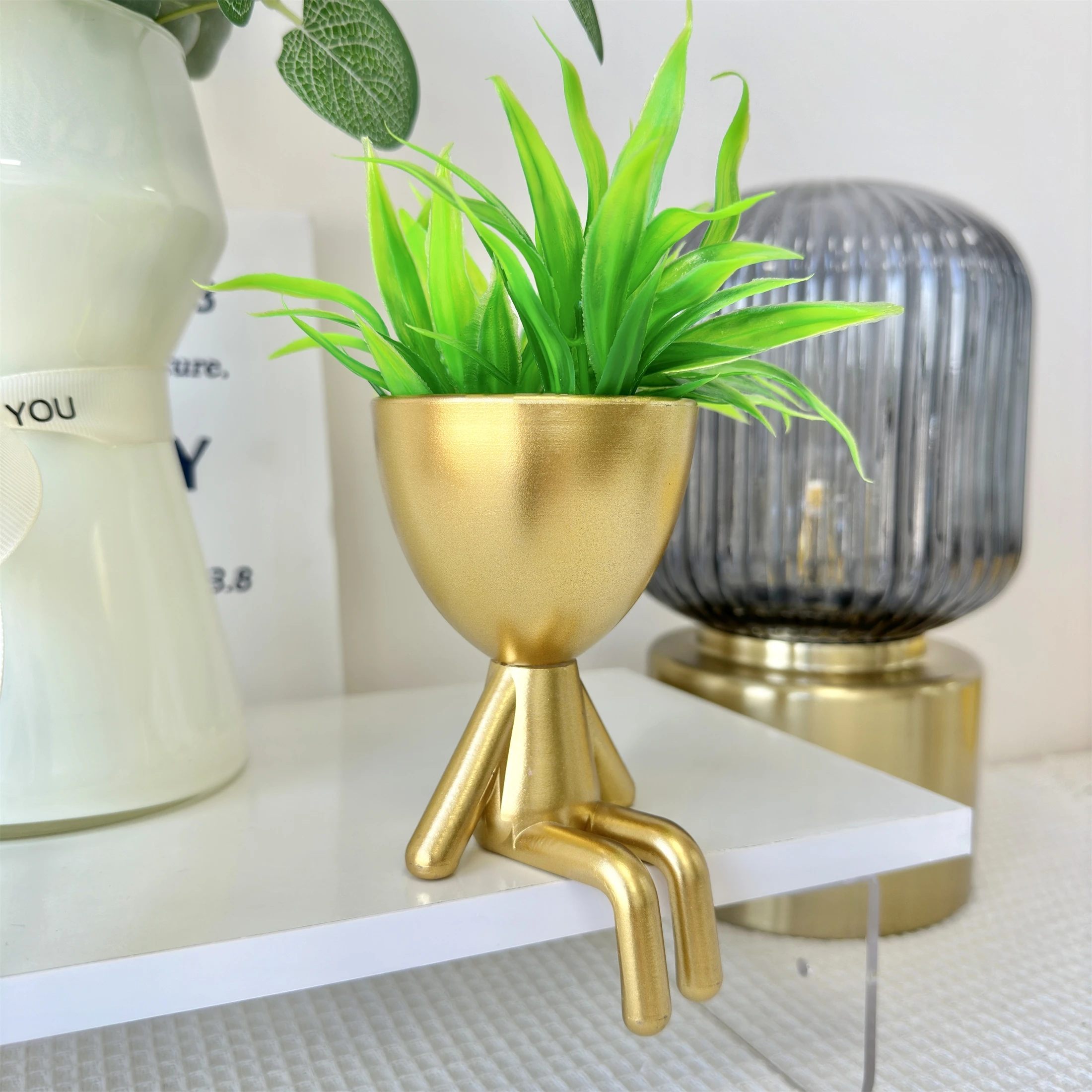 1Pc Cute Succulents Plants Artificial Plants with Human Shaped Plastic Pots, Fake Plants for Shelves, Bathroom and Office Decor