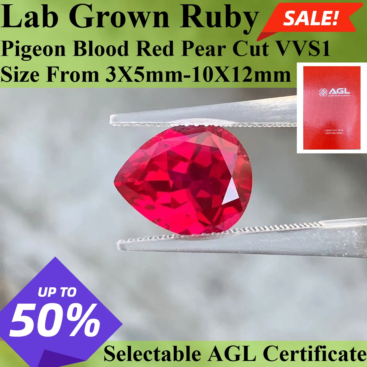 

Lab Grown Ruby Pigeon Blood Red Pear Cut VVS Loose Gemstone AGL Certificate DIY Jewelry Making For Rings Earrings Necklaces