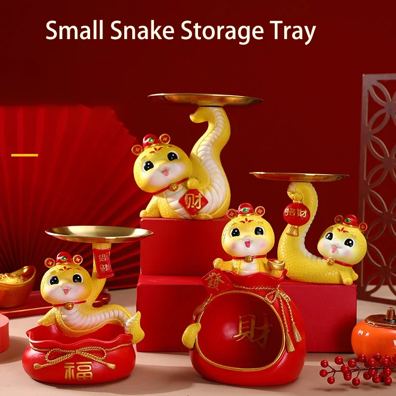 Chinese Snake Year Figurine 2025 New Year Statue Chinese Animal Sculpture Wealth and Good Luck Charm Photo Props for Home Decor