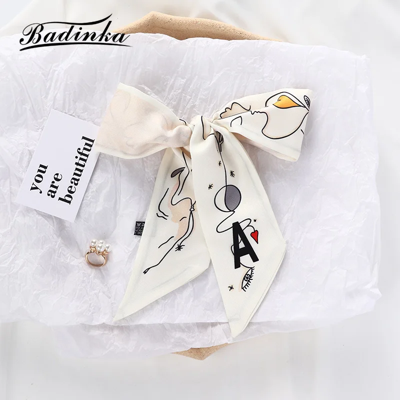 26 Initial Letter Silk Hair Satin Scarf Bag  Skinny Scarves Design Wrist Towel Foulard Neckerchief Headband for Ladies 2022