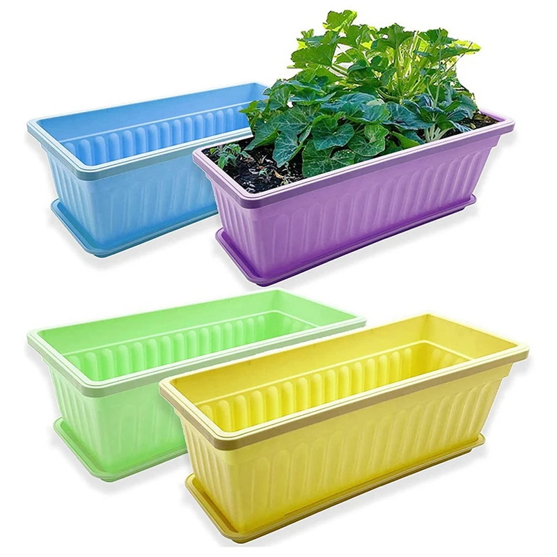 8 Packs 17 Inches Flower Window Box Plastic Vegetable Planters For Windowsill, Patio, Garden, Home Decor, Porch