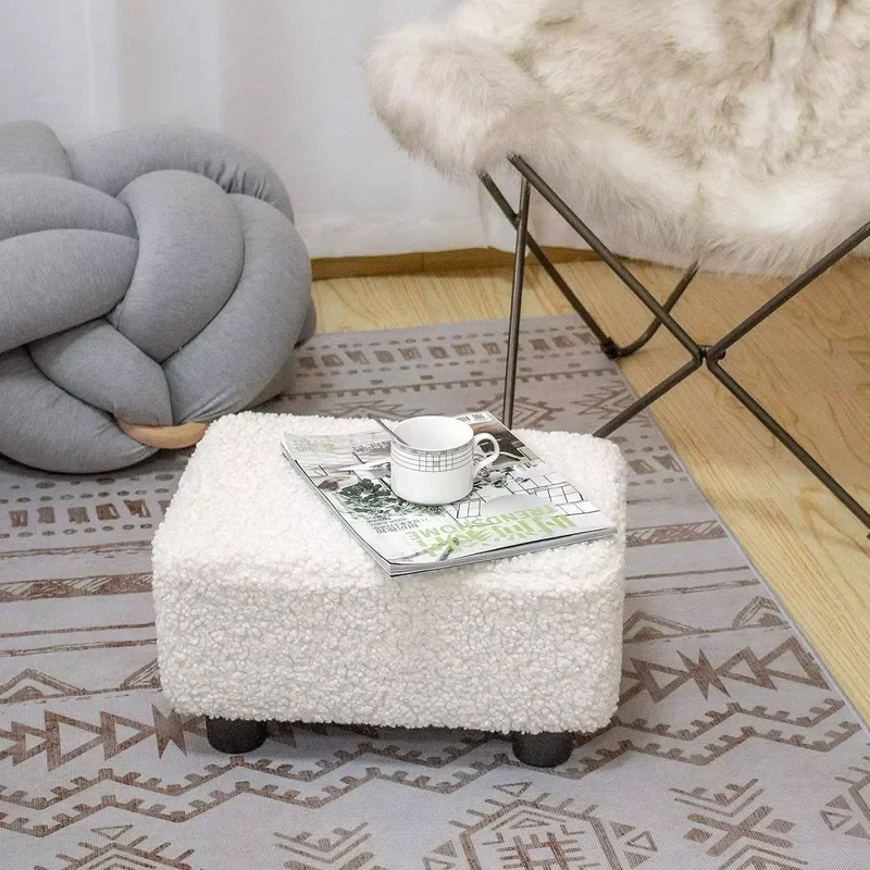 Faux Leather Lightweight Modern Foldable Rectangle Footstool with Padded Legs Extra Seat Ottoman for Living Room Bedroom