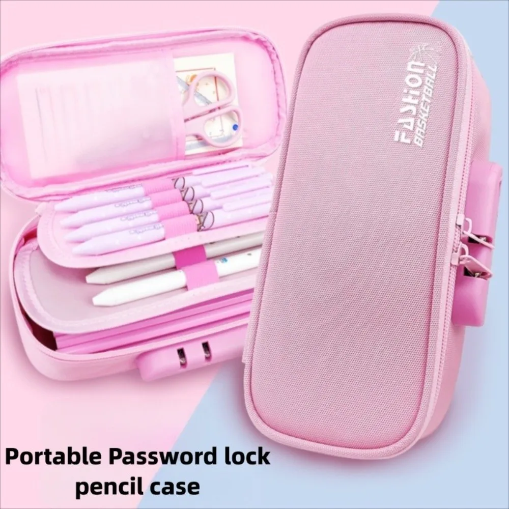 

Canvas Large-Capacity Pencil Case Stationery Pencil Bag Password Lock Pen Box Desktop Storage Handheld Portable Organizer Box