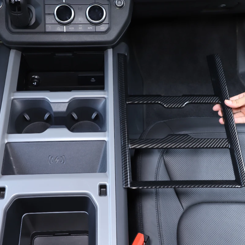 

For Land Rover Defender 90 110 130 2025 ABS Carbon Fiber Car Center Control Water Cup Panel Cover Trim Interior Car Accessories