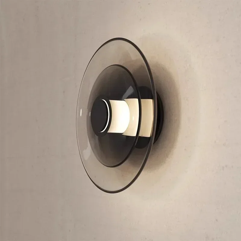 Nordic Modern Wall Lamp Home Decoration Salon Chandeliers Round Gray Amber Glass Led Lights Bedroom