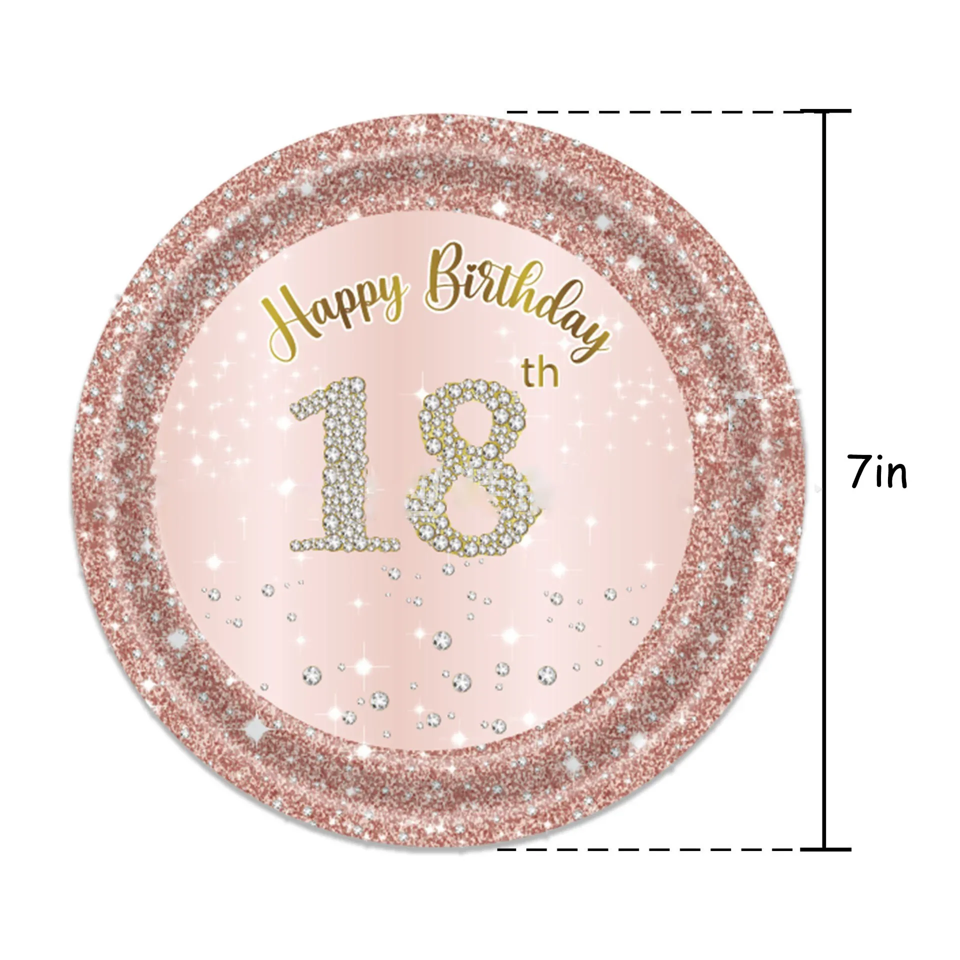 18th Birthday Party Decorations Tableware for Girls, Rose gold Diamond 18 Birthday Supplies  for Girls Women Parties Decoration