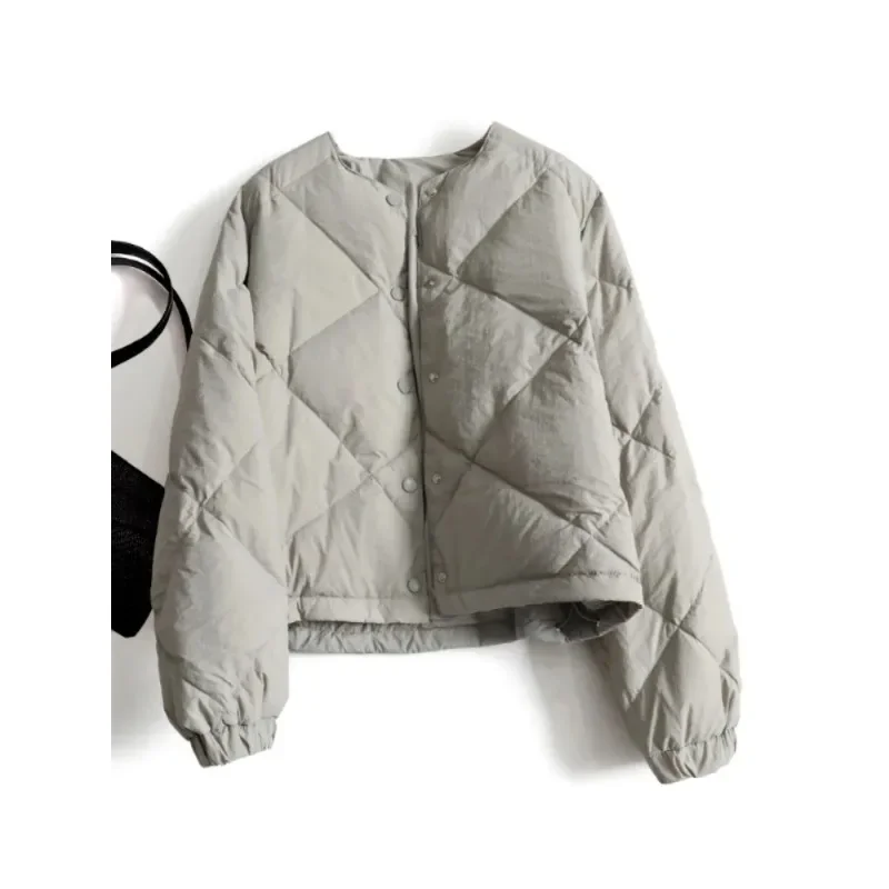 Brand Overplus Order Advanced Gray Rhombus Design Cotton-Padded Coat Outerwear Women Winter Lightweight Warm Short Outdoor Co...