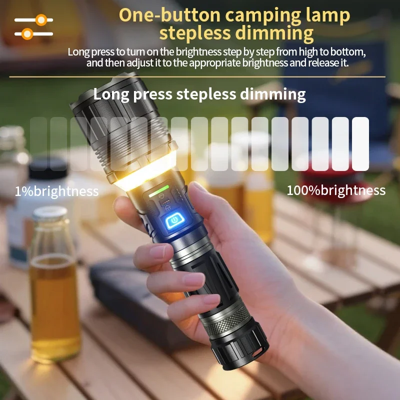 50W Rechargeable White Laser Flashlight High Power Bright Beam Long Distance Lotus Shaped Window Breaker Flashlight