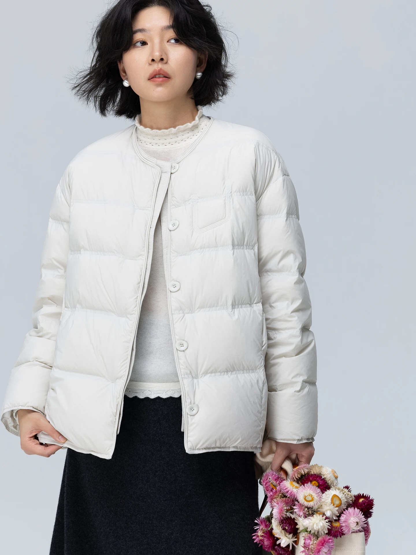 

WeTHEE Plum Identify 90 White Du down Jaet средней длины, легкий мягкий воротник, круглая верхняя одежда для женщин