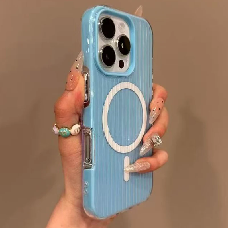 tui de tlphone de luxe avec carreaux de bonbons, Texture de bagage nervure, Charge sans fil Magsafe, pour iPhone 16 15 14 13 12 Pro Max 11, couverture magntique