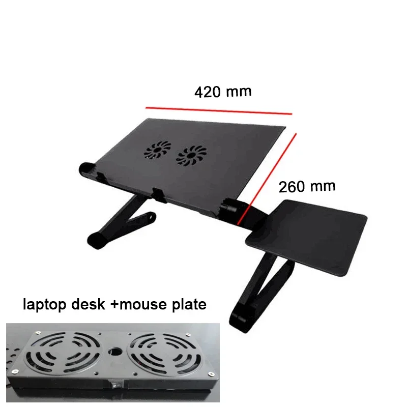 Adjustable Laptop Desk Stand Cooler Fan Portable Ergonomic Lapdesk For Bed Sofa PC Notebook Table Desk With Mouse Pad Aluminum