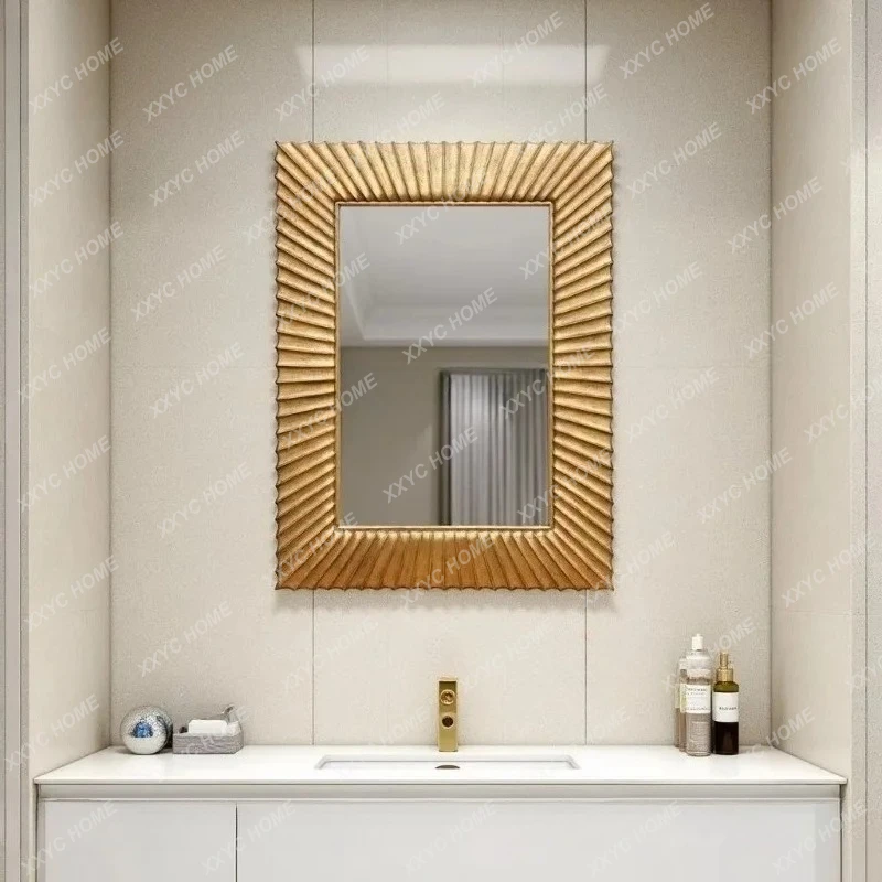 B567 B56  Retro Square Bathroom Mirror  Style Bedroom Wall-Mounted Vanity Makeup Mirror Light Luxury Decorative Mi