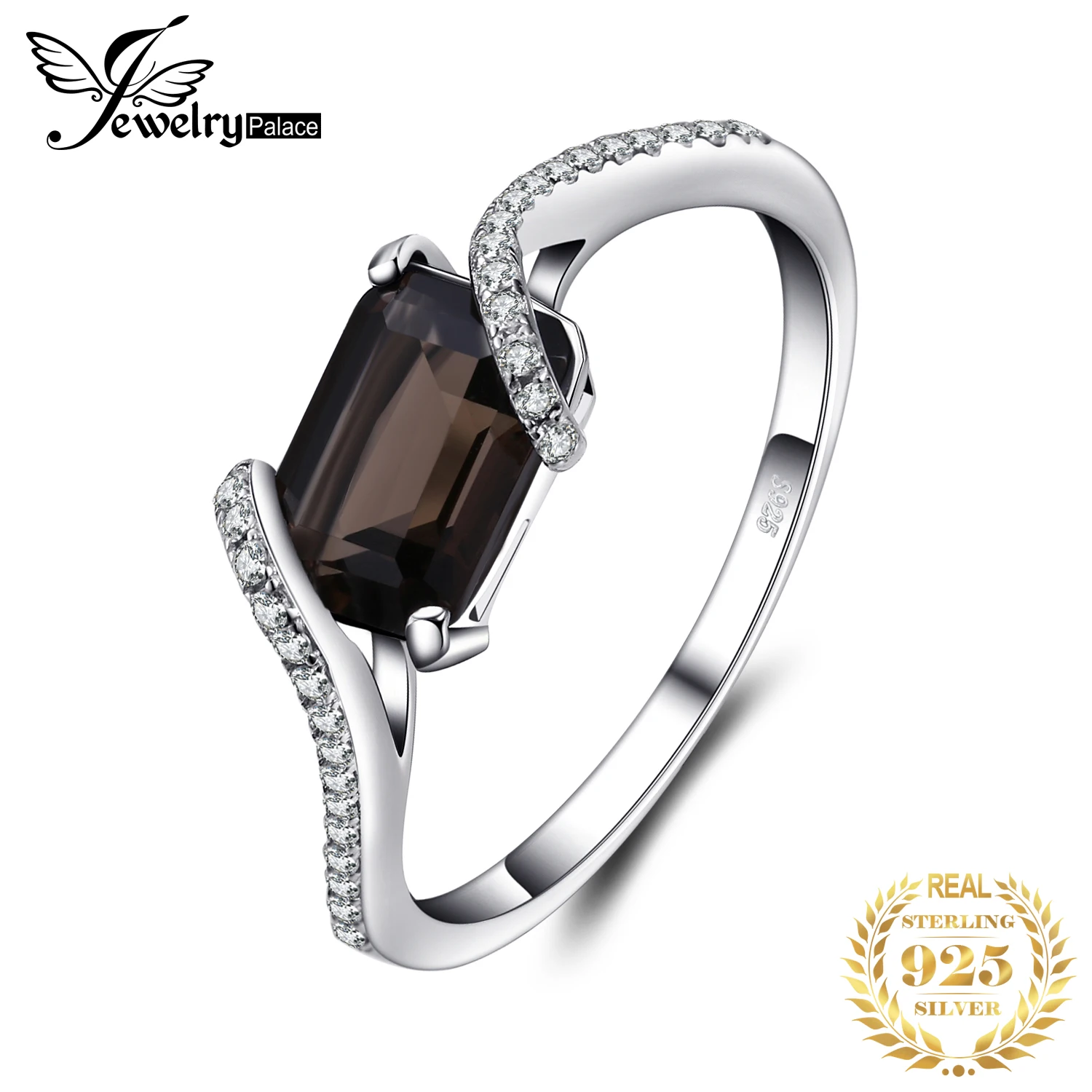 JewelryPalace 1.7ct szmaragdowy krój prawdziwy kwarc dymny 925 srebrny pierścionek dla kobiety ślub zaręczyny biżuteria z kamieniami szlachetnymi