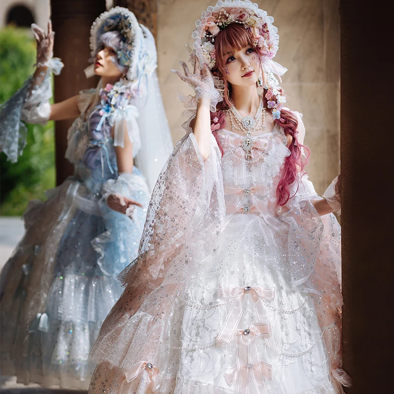 Japońskie dziewczyny spotkanie przy herbacie sukienka Lolita Harajuku dwór wspaniały retro Lolita księżniczka Jsk sukienka damska sznurowana sukienka