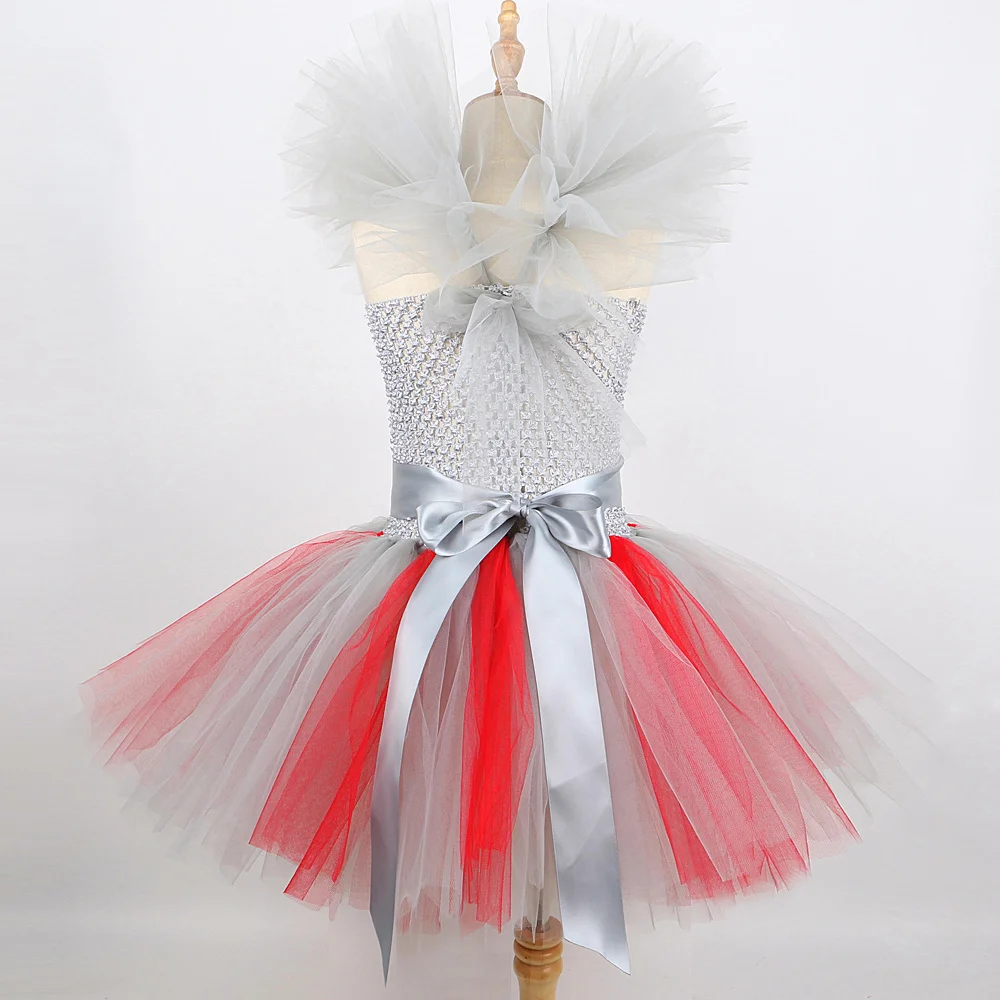 Red Gray Clown Costumes for Girls Circus Pennywise Halloween Fancy Dresses for Kids Joker Carnival Party Ballet Tutus Outfit image 4