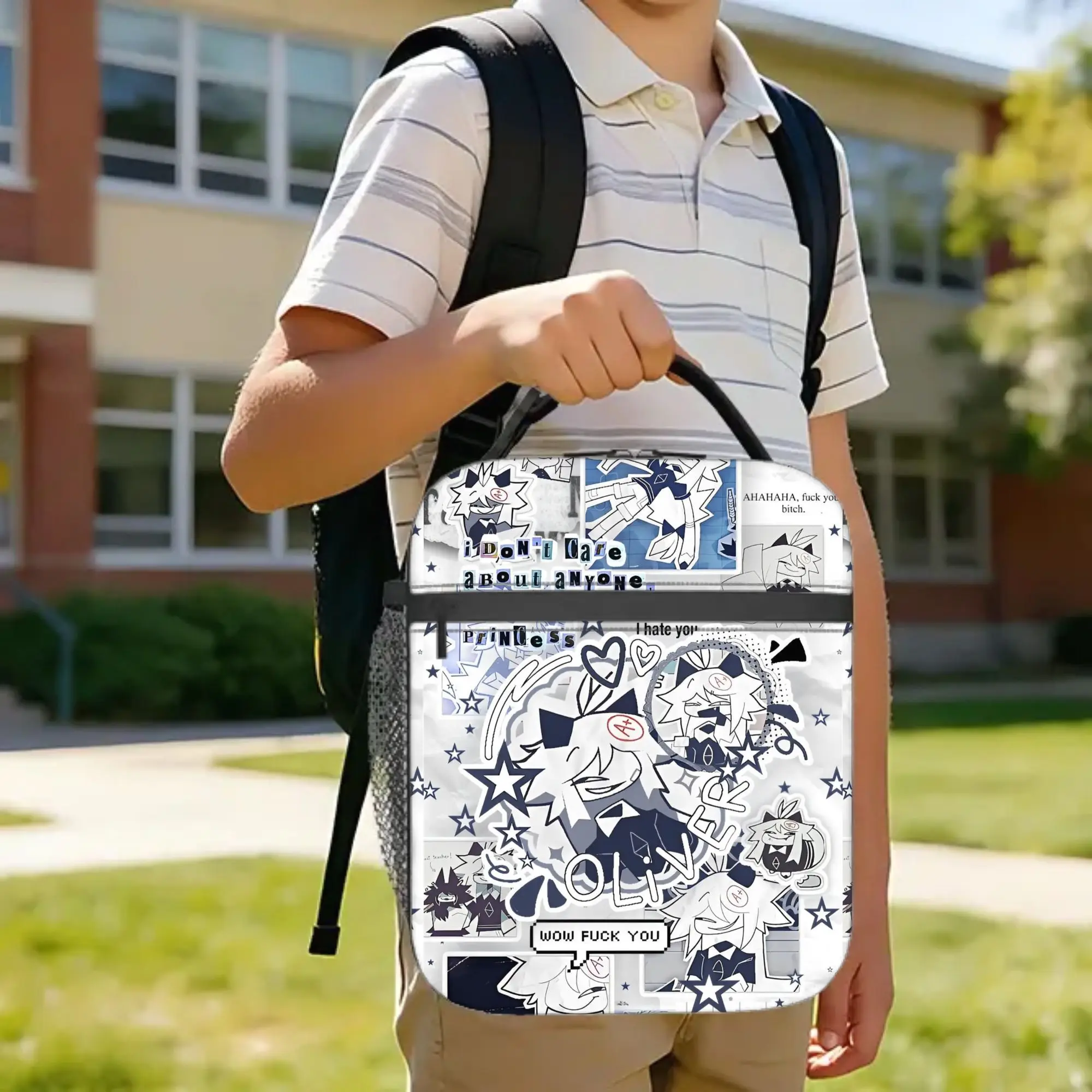 Miss Circle Cartoon Insulated Lunch Bag Cooler Bag Reusable,Meal Container Fundamental Paper Education Portable Tote Lunch Box