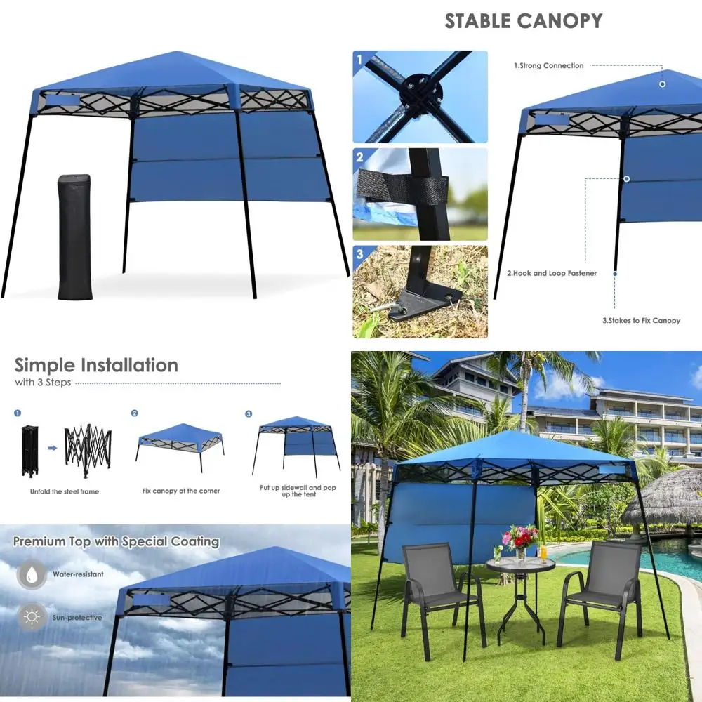 

Portable 7x7 Foot Pop Up Canopy Tent, Slant Leg Design, Outdoor Hiking Camping Shelter with Carry Bag and 4 Stakes, Compact and