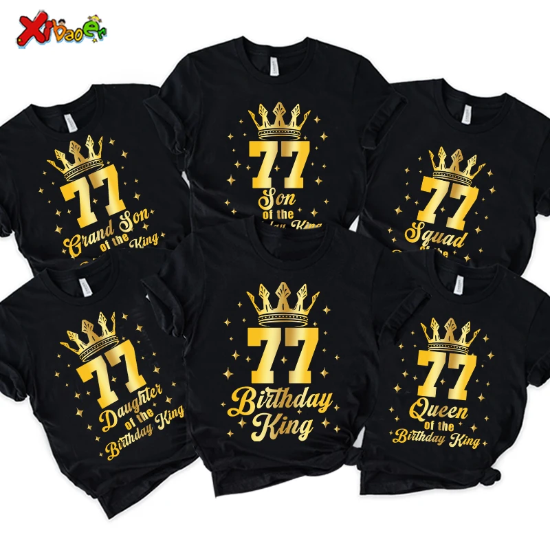 

77th Birthday King T Shirt Family Matching Clothes Golden Crown Outfit Man Birthday Personalized Name Outfit Shirt Party Outfits