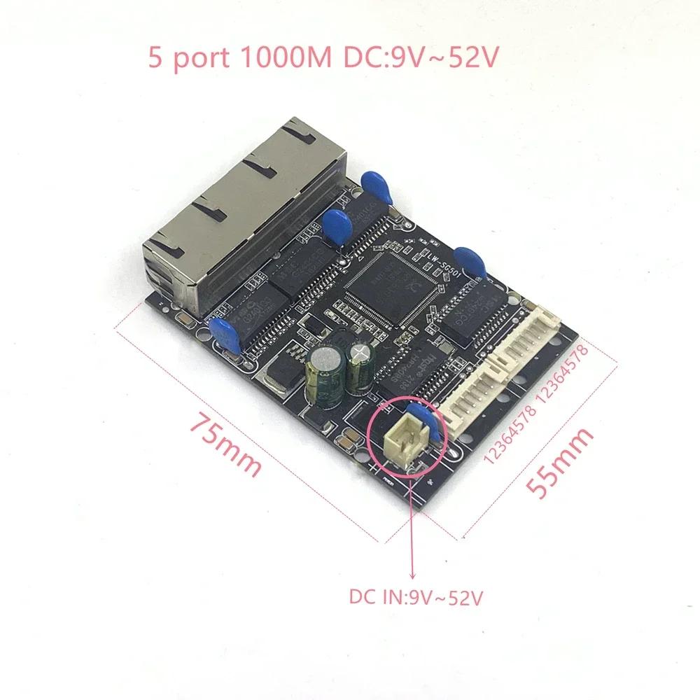 10/100/1000M 5  gigabit Ethernet switch integrated module DC 5V 12V16V 18V 24V36V48V Development of Wide Voltage AI Robot