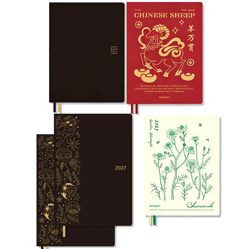 Kinbor Classic 2027 Tagesplaner, minimalistisches schwarzes PU-Leder-Tagebuch mit einer Seite pro Tag, 52g Bawen-Papier A5/A6 Jahresplaner-Notizbuch
