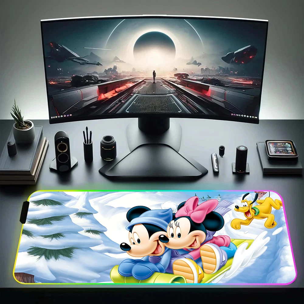 

Cartoon Mickeies Minnies Mouses RGB Pc Gamer Keyboard Mouse Pad Mousepad LED Glowing Mouse Mats Rubber Gaming Computer Mausepad