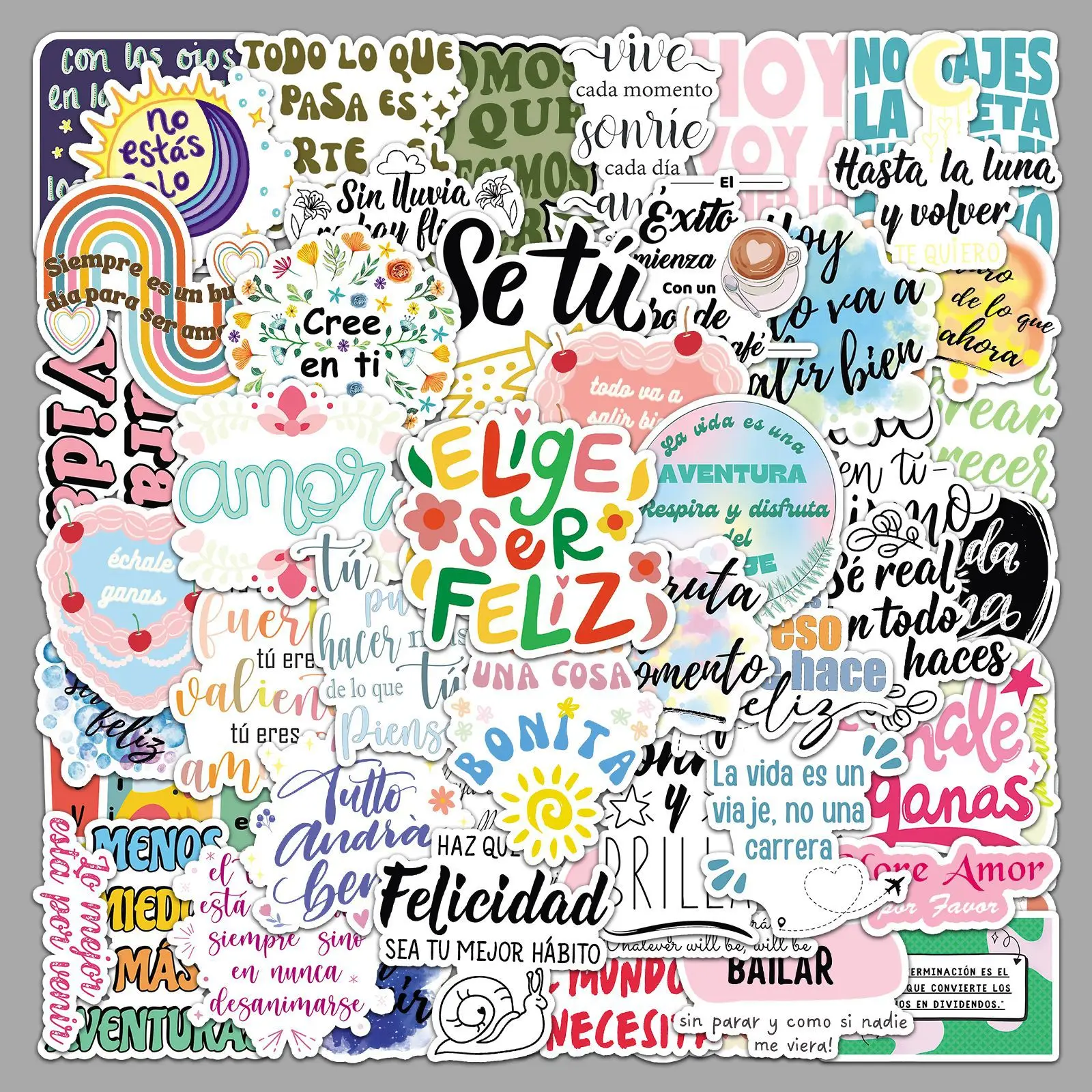 50PCS Spanish Inspirational Stickers Positive Quote Motivational Spanish Text DIY Decorative Gifts Waterproof Stickers Kids Toy