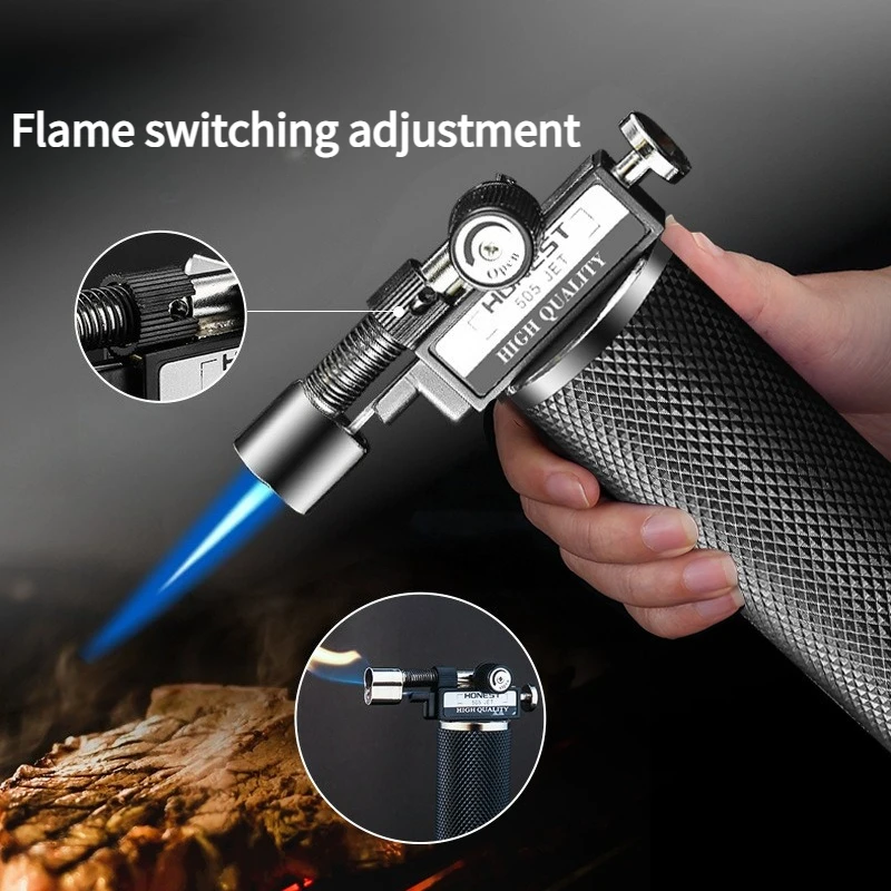 HONEST Creative Double Flame Welding Gun Gas Lighter Safety Lock Switch Jet Fire Open Fire Switching BBQ Kitchen Cigar Lighters