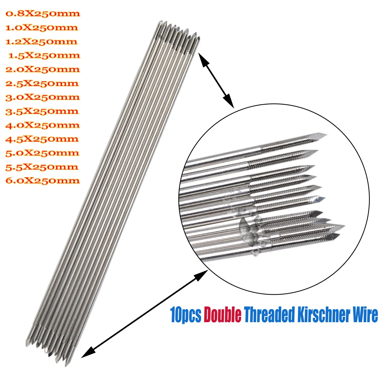 10pcs Double Sided Threaded Kirschner Wire Trocar Wire Stainless Steel Orthopedic K-Wire Pins Trocar One Ends Veterinary