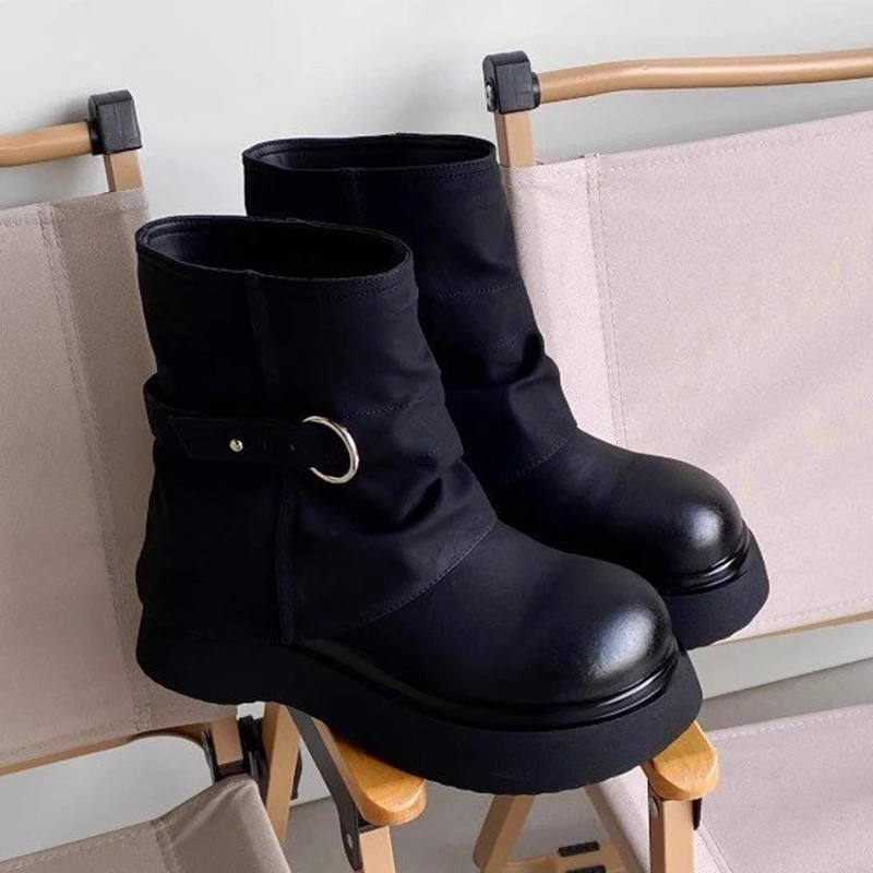 جديد إمرأة حذاء من الجلد أحذية منصة مسطحة أحذية تشيلسي عادية 2025 الشتاء مصمم الثلوج أحذية المشي الجلود Zapatos Mujer #2