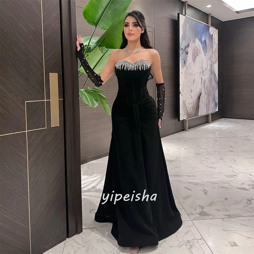 ชุดราตรีทรงเมอร์เมดแบบยาว ไร้สาย ประดับคริสตัล ผ้าเจอร์ซีย์หรูหรา ออกแบบพิเศษสำหรับโอกาสพิเศษต่างๆ มีไซส์ให้เลือก สวยเซ็กซี่