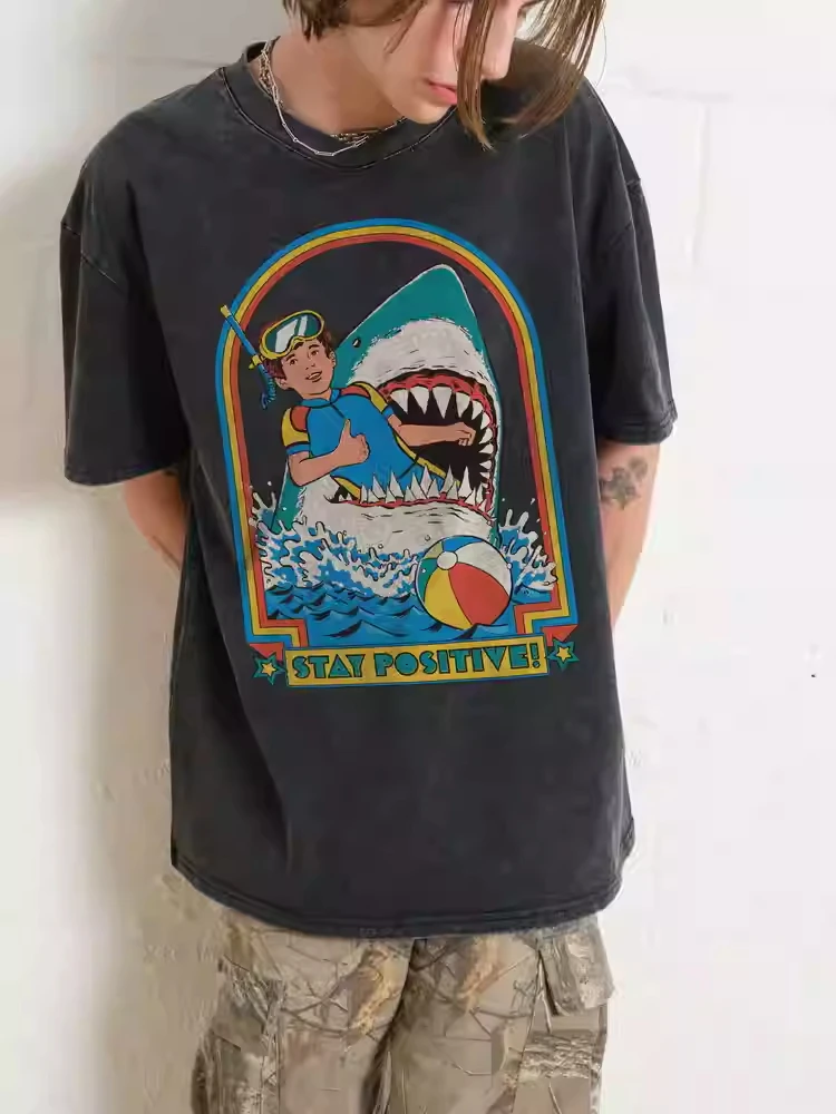 

Европейская и американская иллюстрация Fun Alien, американская потертая потертая модная футболка большого размера с принтом High Street в стиле ретро