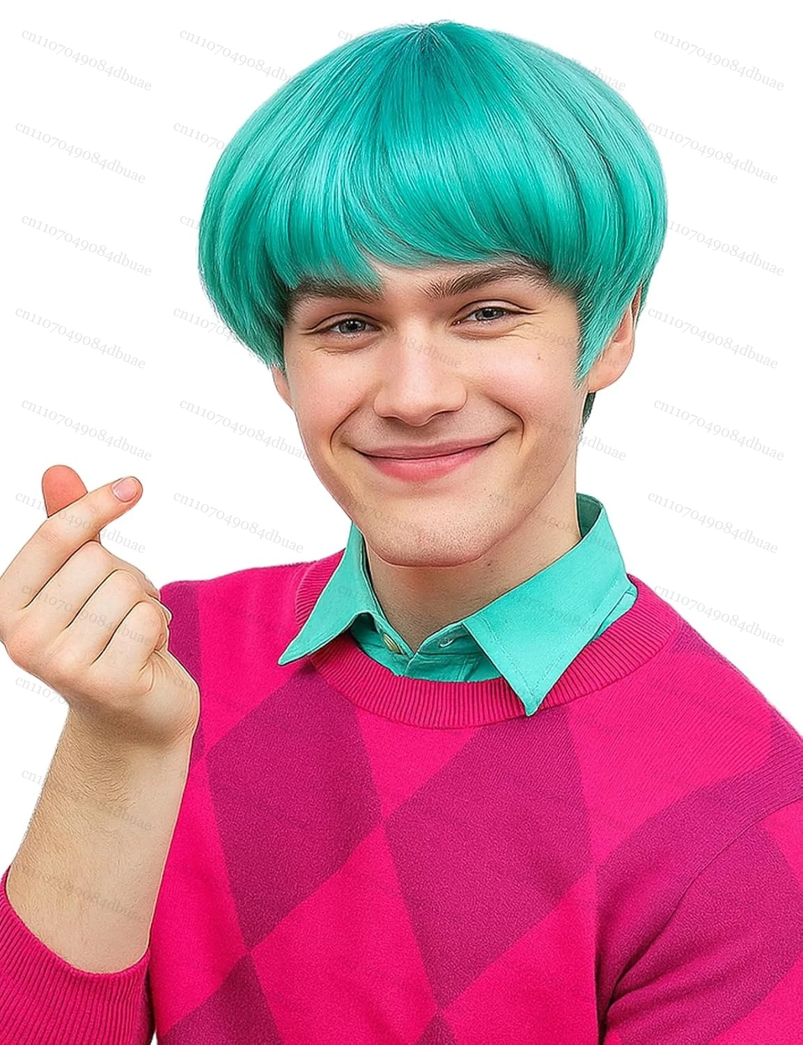 Perruque de cosplay courte coupe bol vert pour hommes avec frange complète - Perruques de cosplay anime pour fête costumée d'Halloween pour hommes (vert)