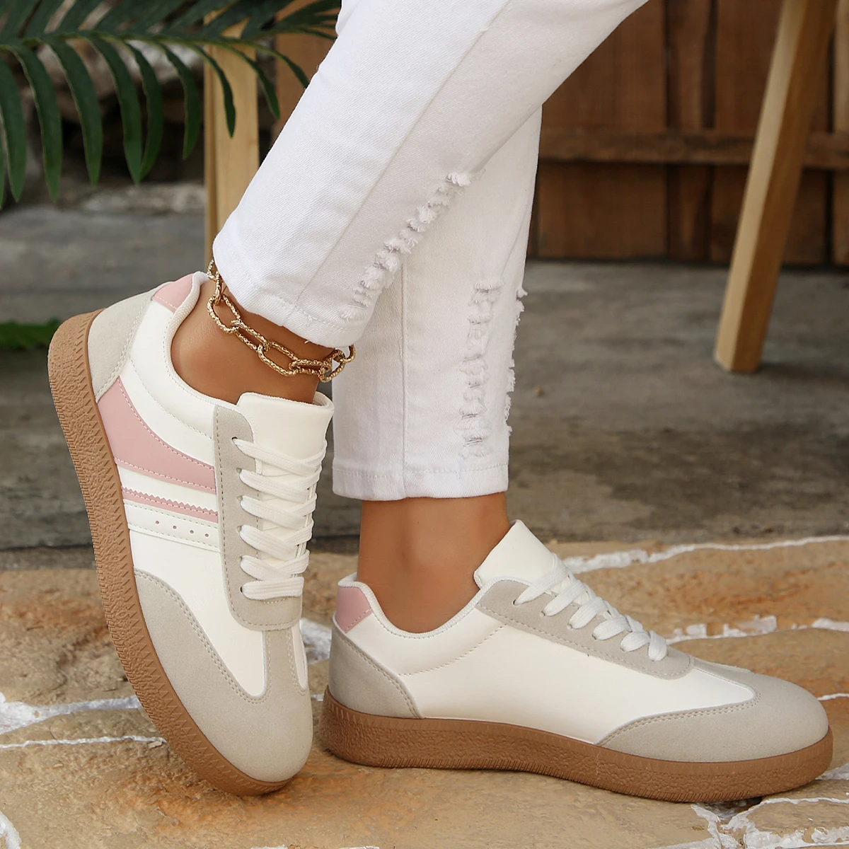 2026 Fall Women's Fashion Suede Sneakers with Double Buckle Metal Details Lightweight Breathable Comfortable Casual Flats