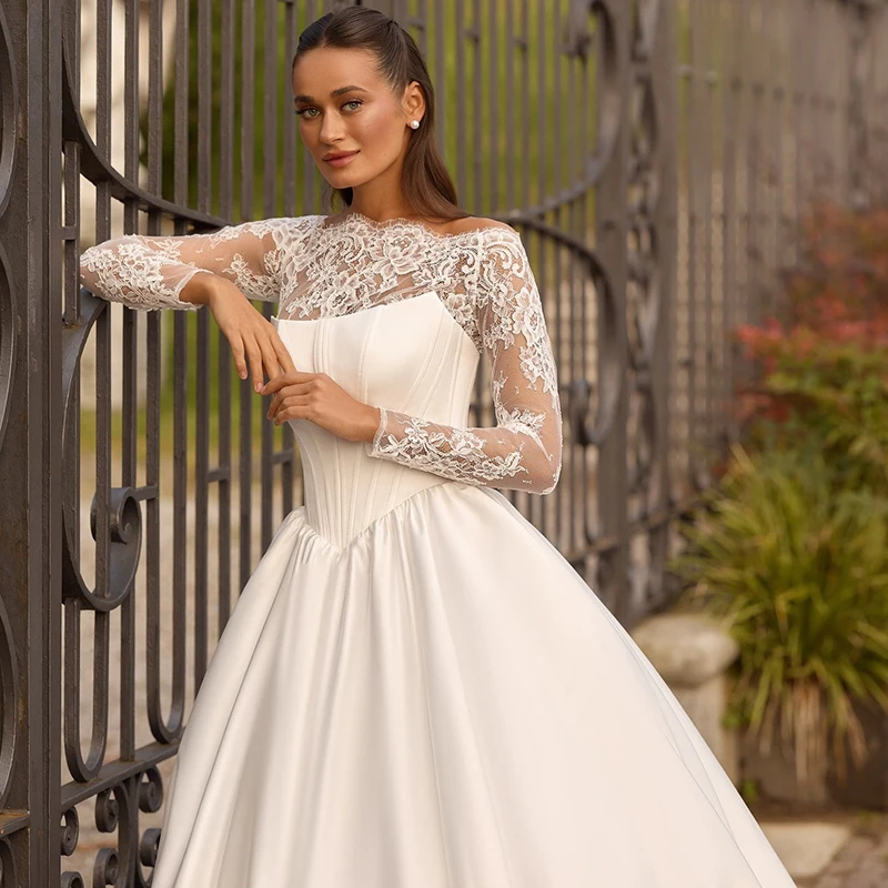 Eightree Elegant A-Line Wedding Dresses Off The Shoulder Long Sleeves Bridal Dress Princess Wedding Ball Prom Gowns Customized