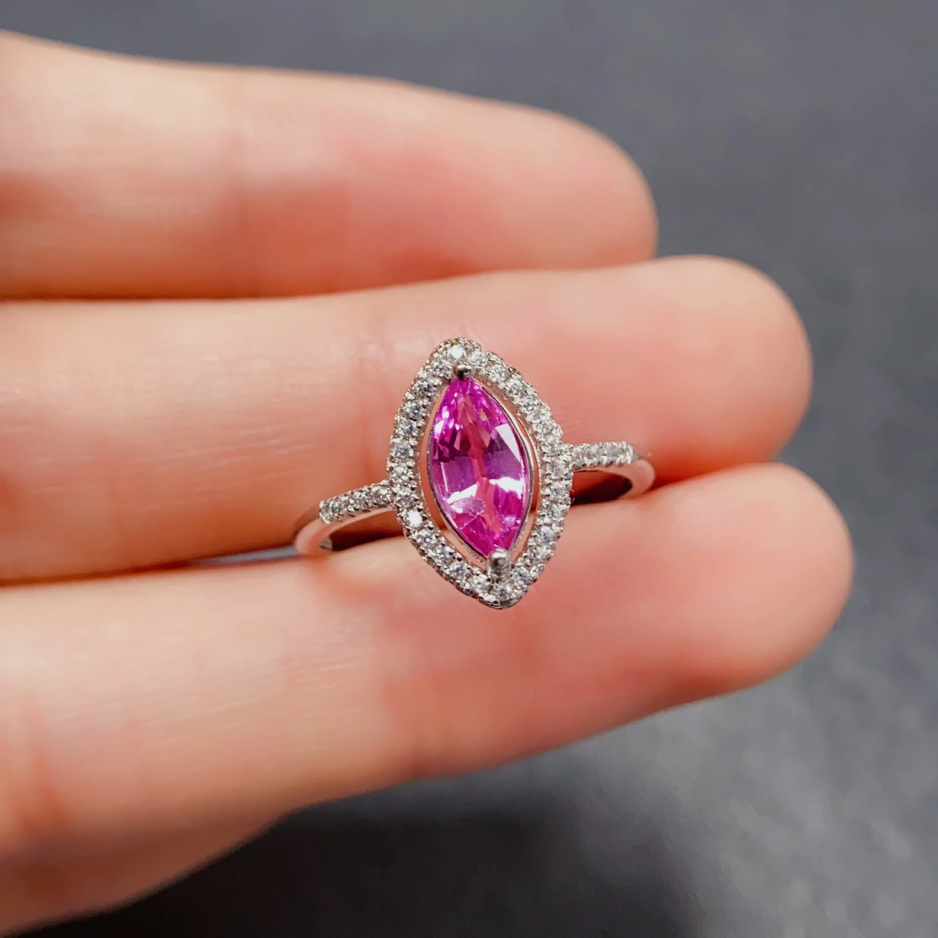 Natural Pink Sapphire Ring, 5*8mm Gemstone, S925 Silver Adjustable‑Size Ring, Elegant Daily Jewelry for Women