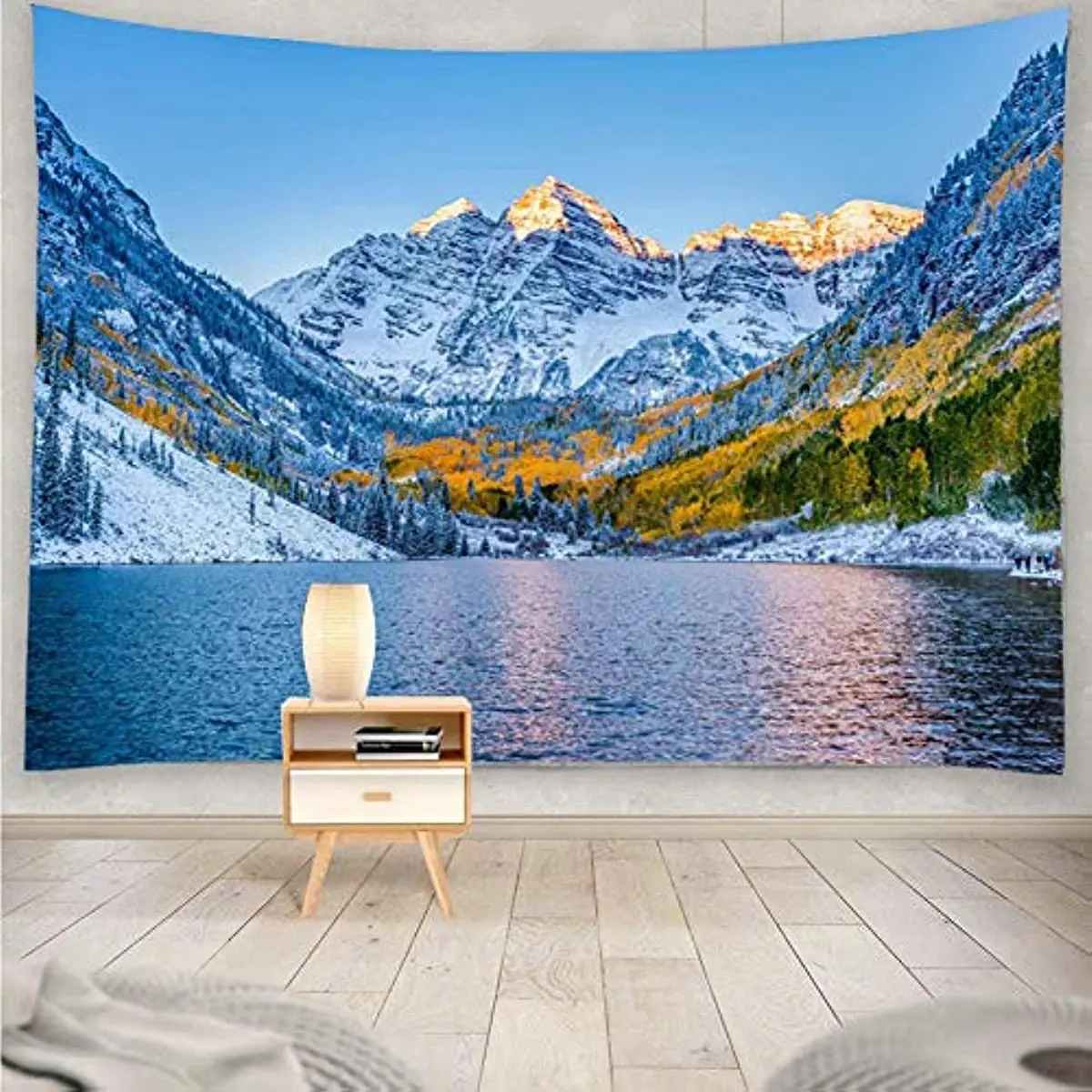 Snow Mountain Lake Landscape Colorado Winter Tapestry for Bedroom, Tibet Nature Scenery Tapestry for Living Room Home Decoration