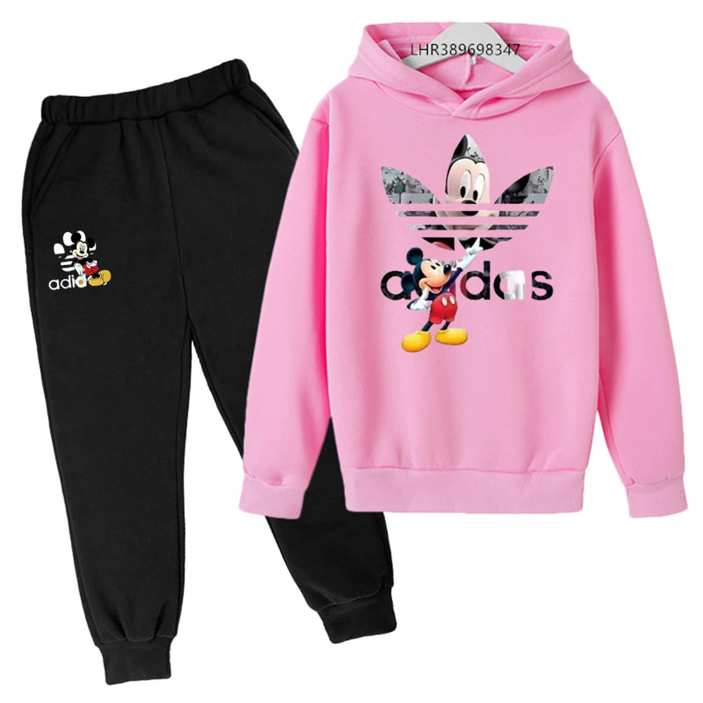 Anime Mickey Mouse Children Hoodie+pants Boys girls 3-12 years black Autumn winter leisure set Kids Sweatshirt Mickey Clothes