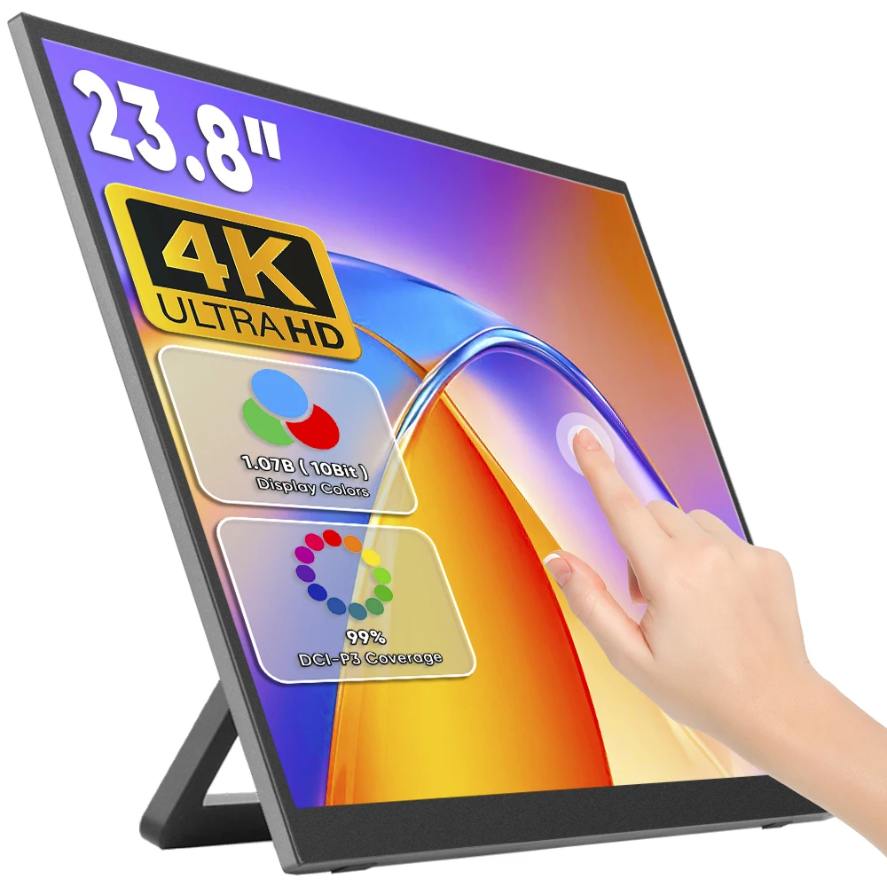 

Новый портативный сенсорный монитор USB-C 23,8 дюйма, ультратонкий, 4K IPS HDR LCD, со встроенными динамиками, подставкой, для игр и ноутбуков, в наличии, гарантия 1 год