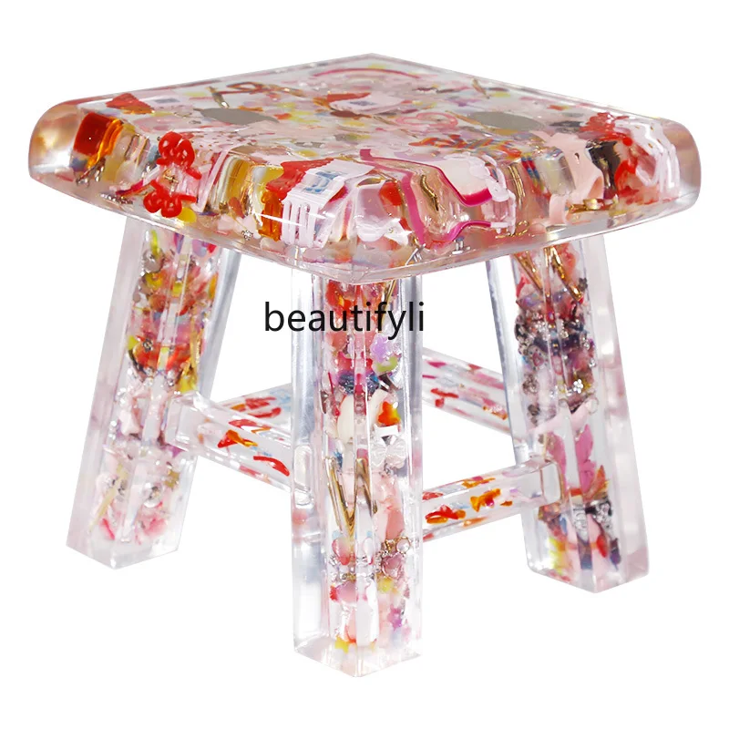 Transparent resin stool buried in dried flower specimens creative personalized stool, villa shoe changing stool