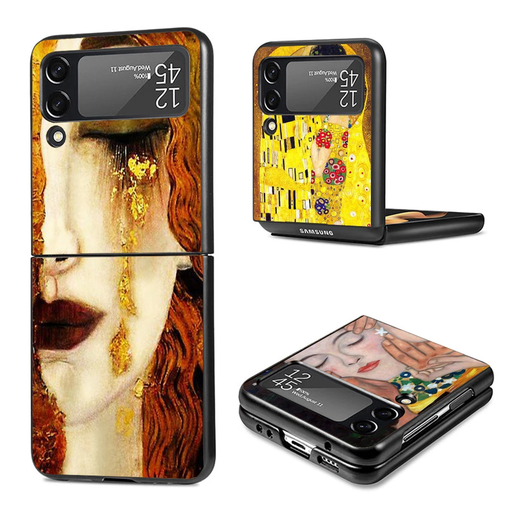 Kiss by Gustav Klimt Desig Phone Case For Samsung Galaxy Z Flip3 Flip4 Flip5 Flip6 PC Shell For Z Flip 3 4 5 6 Hard Folding Art