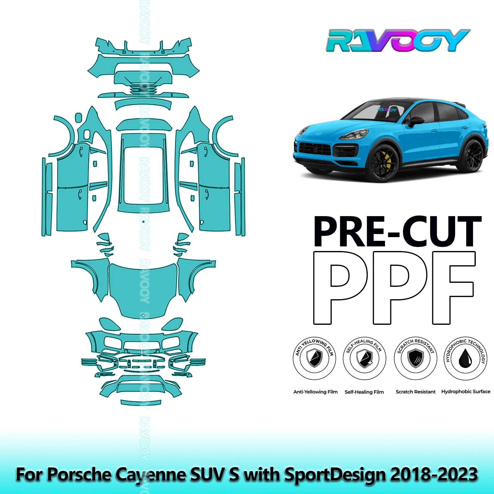 

For Porsche Cayenne SUV S With SportDesign 2018-2023 Full Vehicle Clear Bra 8.5Mil Precut PPF Paint Protection Film