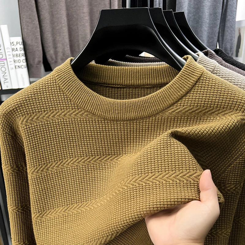 

Designer Original Men's O-Neck Long Sleeve Knitwear Autumn New Solid Color Clean Version Soft Sweater Classic Versatile Menswear