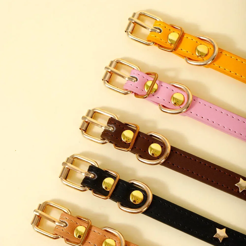 XS-M Cute Cat Collar Soft Leather Pet Collars For Small Dog Kitten Puppy Necklace Cat Accessories  Star Moon Rivets Decoration