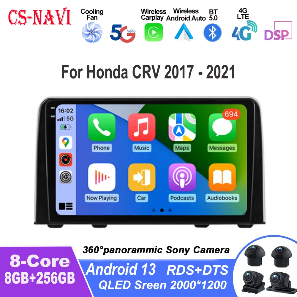 

Android 13 Car Radio For Honda CRV 2017 - 2021 CR-V Multimedia Video Player GPS Navigation Carplay QLED IPS Screen WIFI 4G DSP