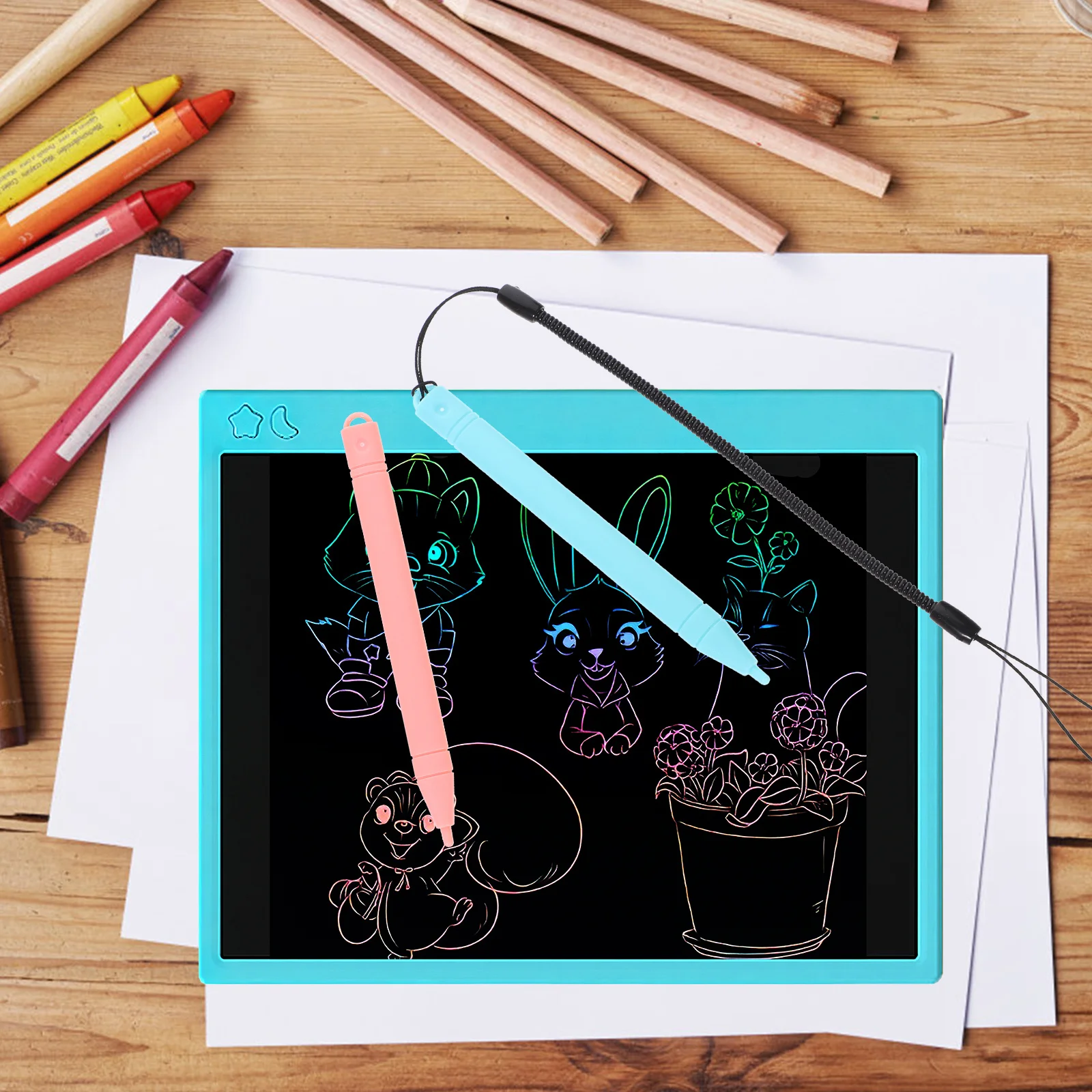 

1Set Plastic Drawing Board Pen for LCD Writing Tablet Smooth Edge Kids Painting Pen Develops Color Recognition Safe Design