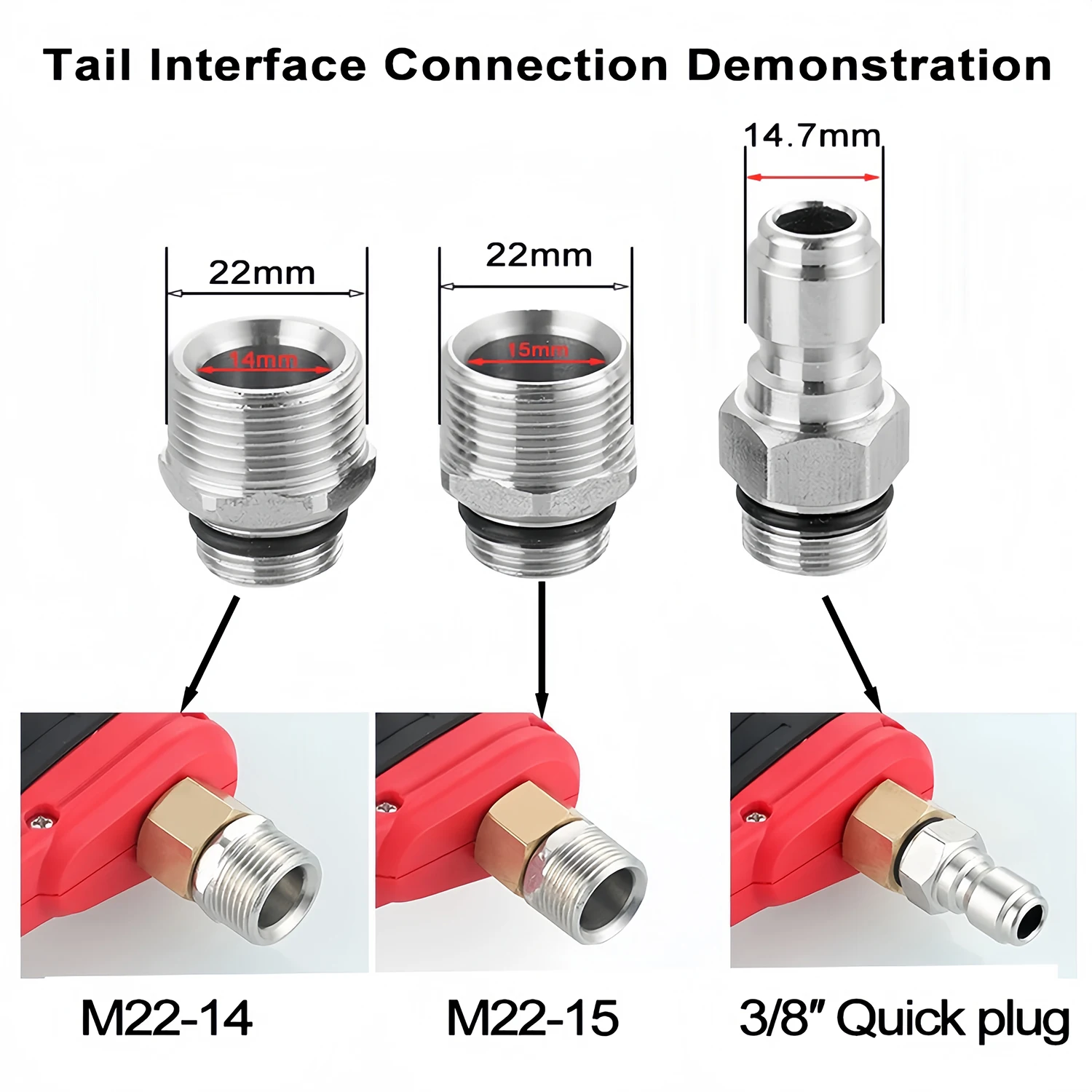 جهاز تنظيف يعمل بالضغط العالي بندقية قصيرة 3/8 M22-14/15 مللي متر تركيبات توصيل سريعة متوافقة لخرطوم الضغط