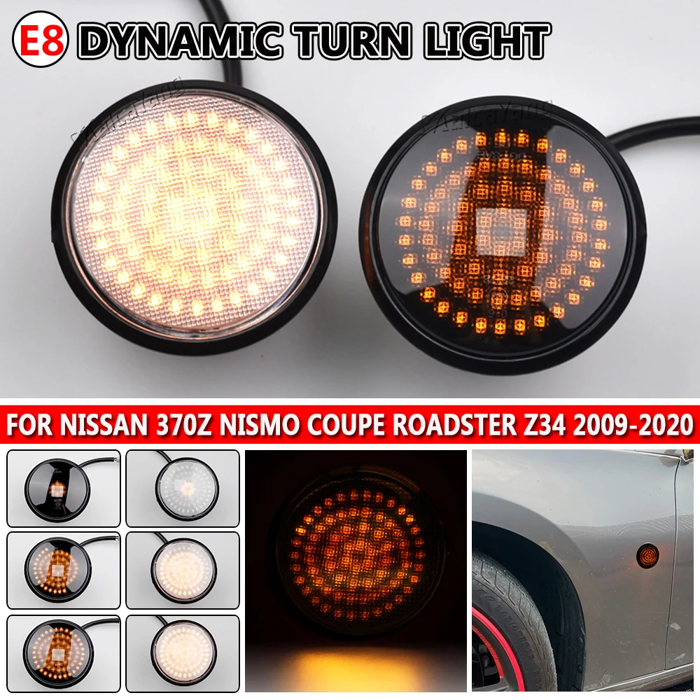 

2Pcs Led Dynamic Amber Side Marker Lights Turn Signal Sequential Blinker Lamps For Nissan 370z Coupe Nismo Z34 2009-2020 Canbus