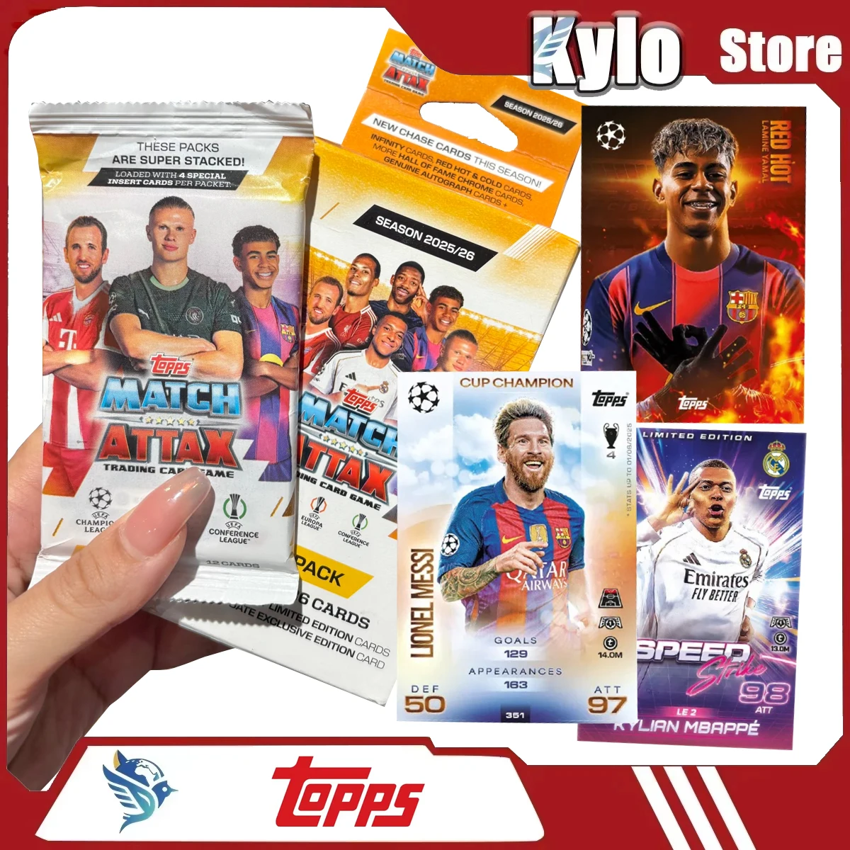 Cartão de Coleção de Futebol Genuíno 2025-26 NOVO Topps Messi Yamal Mbappé Série Attax UCC Champions League Pacote ECO
